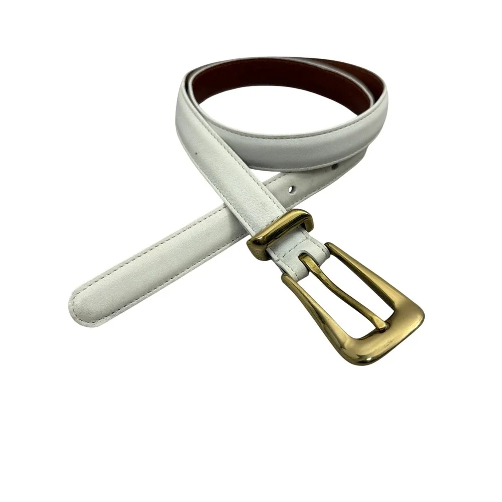 Coach Belt Womens Small White Gold Tone Buckle Leather Skinny Classic USA Vtg